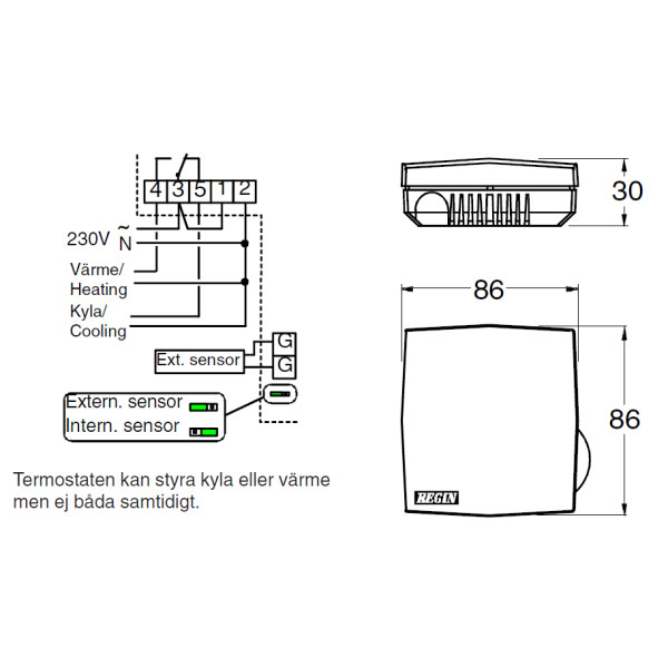 Regin Rumstermostat TM1–P 0-30°C