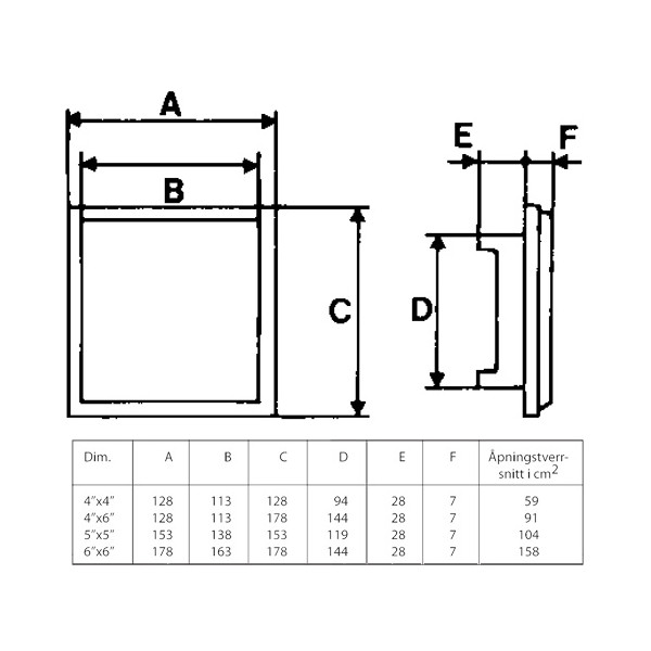 Klaffventil vit 6x6