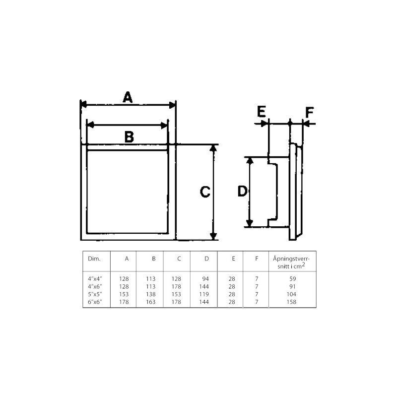 Klaffventil vit 4”x6”