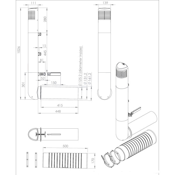 Vilpe Ross Ventilationsrör125/135 Ljusgrå