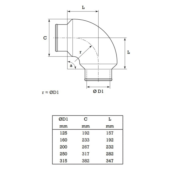 CR Böj 90 315 isolerad ventilationsböj