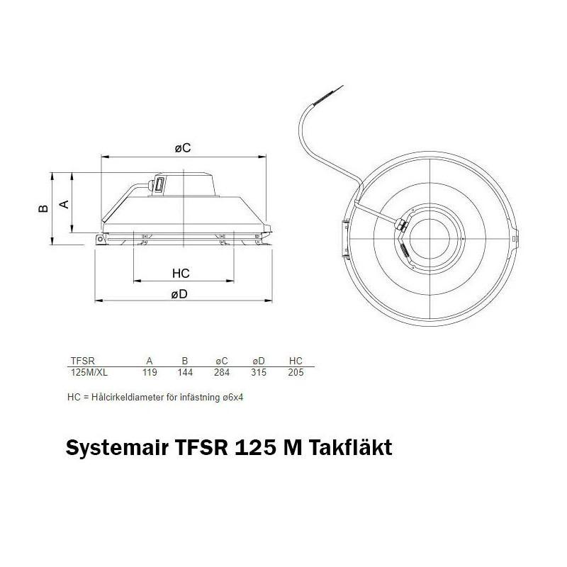 Systemair TFSR 125 M Takfläkt grå