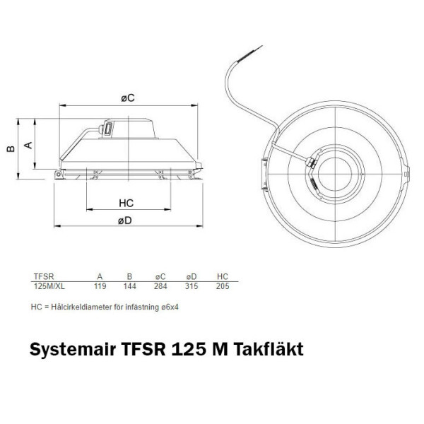 Systemair TFSR 125 M Takfläkt grå