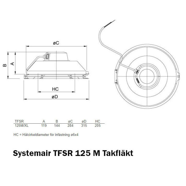 Systemair TFSR 125 M Takfläkt röd