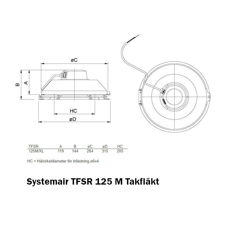 Systemair TFSR 125 M Takfläkt svart