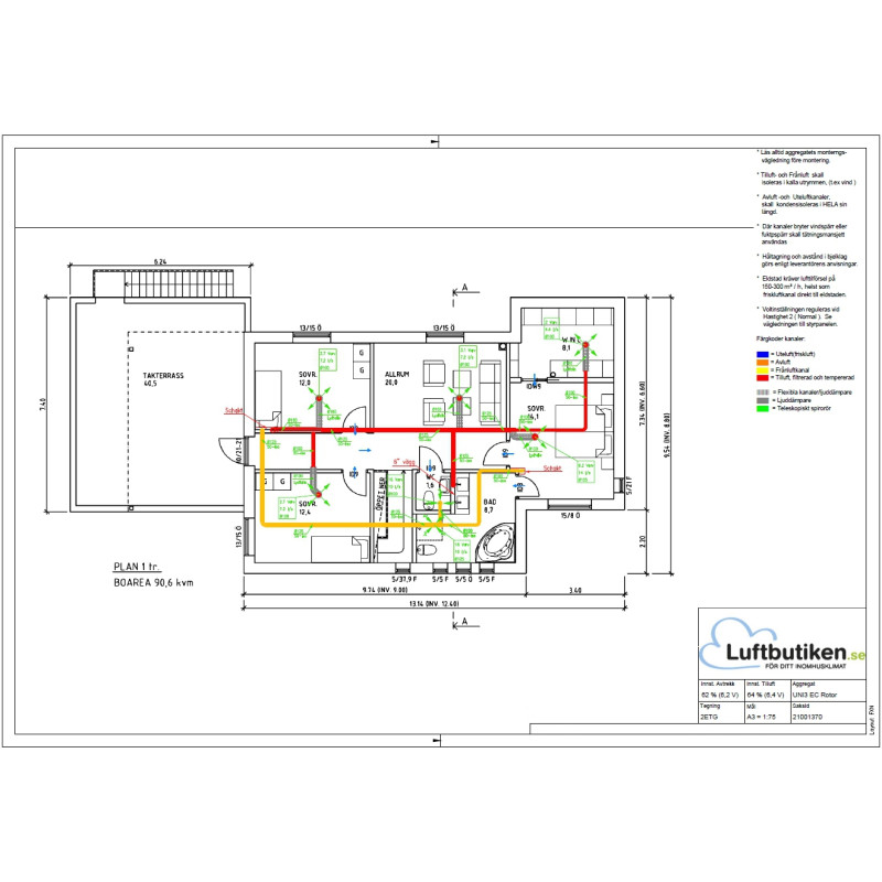 FTX Ventilationspaket -100 m2 (1-plan)