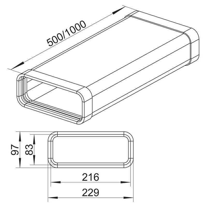 Ventilationskanal 228x98 L1000mm
