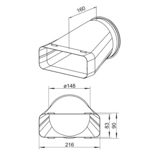 Ventilationskanal 228x98 Övergång Rak