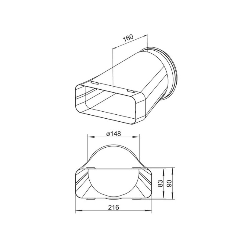 Ventilationskanal 228x98 Övergång Rak