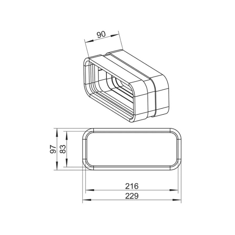 Ventilationskanal 228x98 Böjskarv utv. anslutning