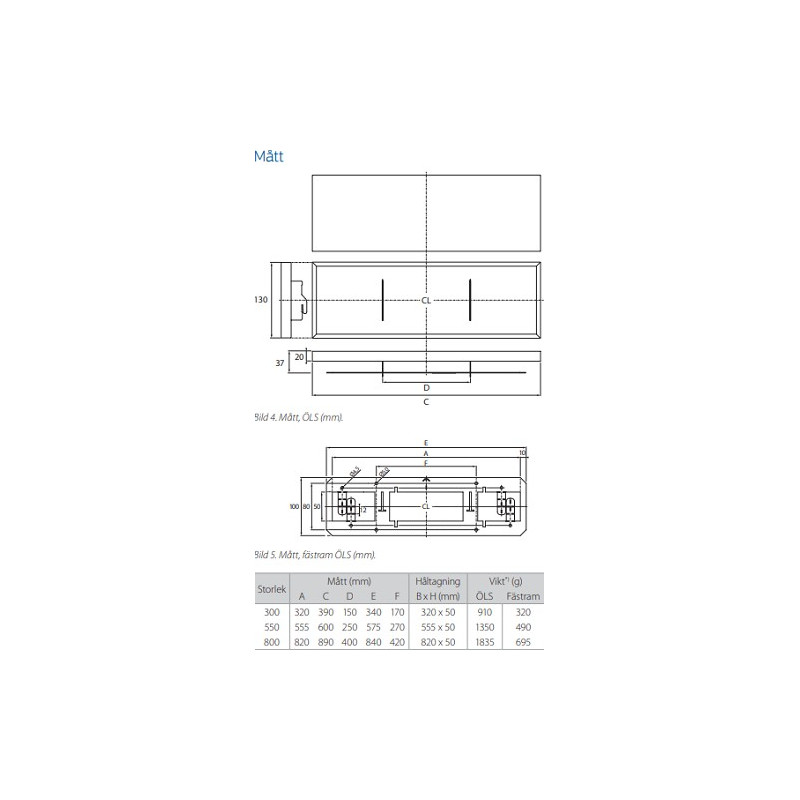 ÖLS 800 Rektangulärt Överluftsdon KB (ink. ram)