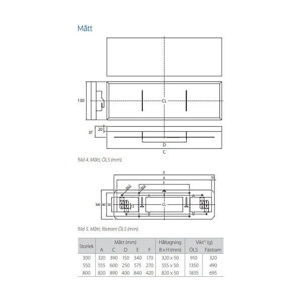 ÖLS 800 Rektangulärt Överluftsdon KB (ink. ram)