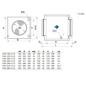 Systemair Kylbatteri CWK 160-3-2,5 Ø200mm